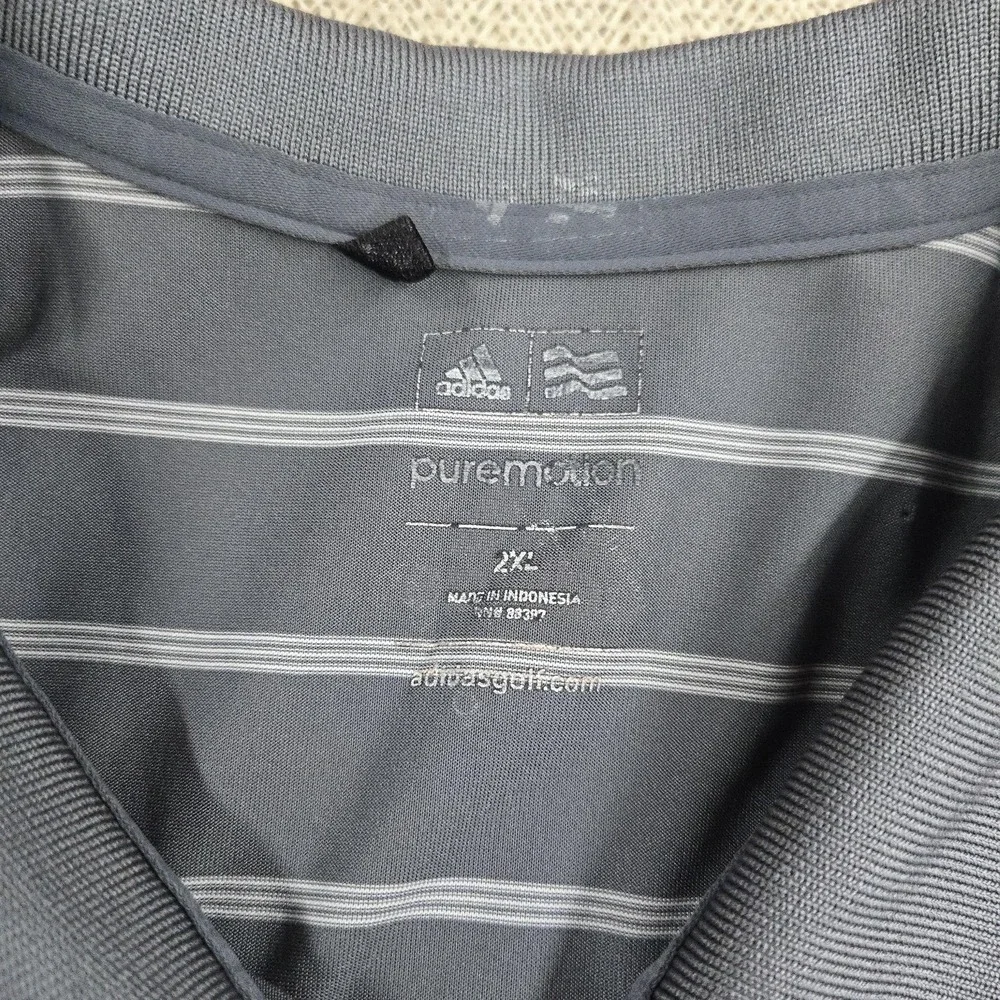 Adidas Golf Polo Shirt Mens 2XL Gray Stripe Puremotion Lightweight Stretch